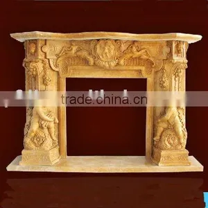 Hand Carved Marble Fireplace Mantel With Statue Carved thumbnail-1