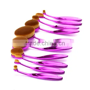 10pcs Oval Brush Set Plastic Handle Soft Synthetic Hair Foundation Powder Tooth Brush Shape Makeup Set thumbnail-4