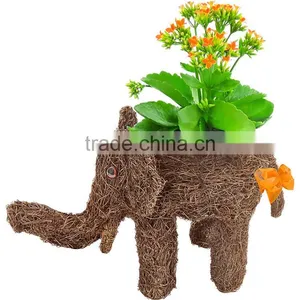 Cute Natural Material Woven Indoor Decorative Animal Elephant Planter thumbnail-2