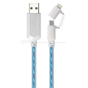 2 in 1 EL Visible 8 Pin Lightning To Micro USB Flowing Flat Cable LDF003 thumbnail-1