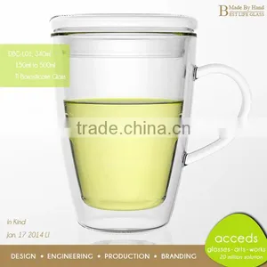 Hand Made Double Wall Pyrex Glass Water Cup With Handle thumbnail-2