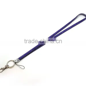 Popular Promotion Gift PU Leather Lanyard With Purple Crystal Gem, Swivel Snap Hooks, Key Ring Accembly, Acrylic Gem Key Chain thumbnail-1