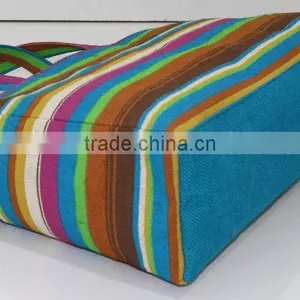 Multi Color Stripe Print Tote Bag - 340 Gsm Laminated Jute - 14 x 15 Weave High Quality Jute Fabric thumbnail-3