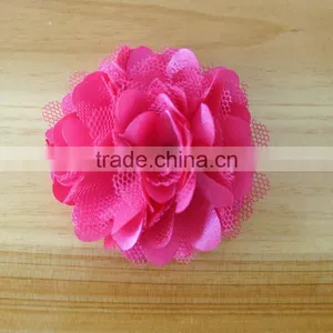 Fabric Satin and Mesh Flower Clip for Kids Hair Accessories thumbnail-3