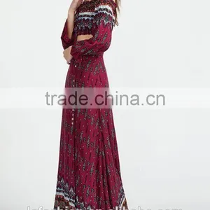 Picture of Long Skirts and Tops Vintage Print Drawstring Top With Split Skirt thumbnail-5