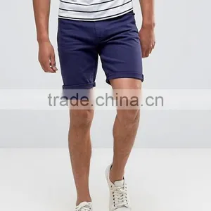High Quality Cheapest New Design Custom Zip Fly Turn-up Hem 98% Cotton 2% Elastane Stretch Denim Men's Navy Casual Summer Shorts thumbnail-1