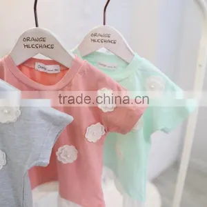 Girls Flowers Short - Sleeved All-match Kids Tshirts Cotton Children O-collar T - Shirt thumbnail-3