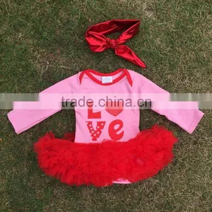 2016 Valentine's Day Design Baby Girls Romper Ruffle Dress Clothes Pink Red"Love" Cute Baby Kids Clothes With Matching Headband thumbnail-1