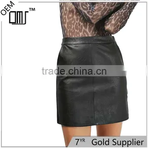 2017 OEM Cool Petite Black Leather Pencil Skirt With Side Pockets thumbnail-1