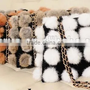100% Real Rabbit Woman Bucket Handbag Rabbit Fur Ball Ladies Shoulder Bag thumbnail-6