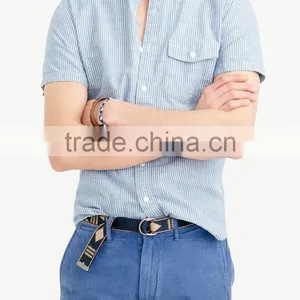 2015 Classic Fit Short Sleeve Stand Collar Shirt in Deep Cove Stripe Classic Design Hot Sell Custom Striped Shirt thumbnail-1