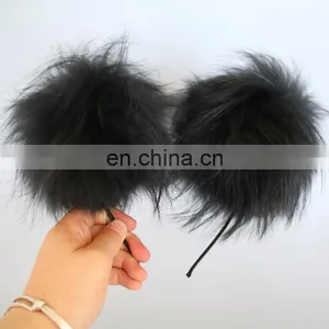 Double Pompom Hairband Lovely Fur Fashion Real Raccoon Fur Pompom Accessory thumbnail-5