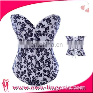 White Printing Overbust Corset Sexy Lingerie Corset for Mature Woman thumbnail-1