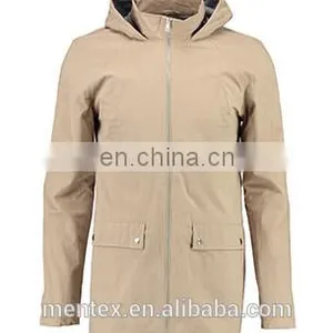 Man's Beige Windproof Hooded Overcoat With Zipper Closure thumbnail-1