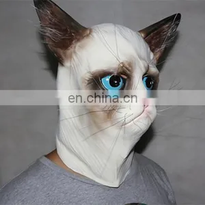 Novelty Fancy Dress Costume Latex Grumpy Cat Head Mask thumbnail-3