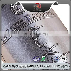 High Quality Custom Made Bottle Decoration Use Brushed Aluminum Embossde Cambered Wine Metal Sticker thumbnail-2