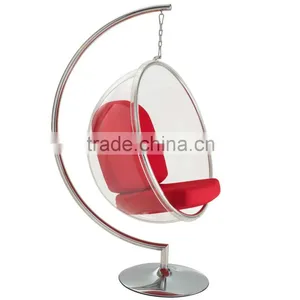 Replica High Quality Stainless Steel Stand Clear Acrylic Eero Aarnio Haning Bubble Chair With Red Color Seat Cushion thumbnail-1