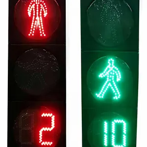 Ф400 Red Figure + Moving Green Figure + Red and Green Double - Color and Double - Position Three - Unit Pedestrian Traffic Signal Lights thumbnail-1