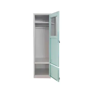 Single Doors Green and White Steel Clothes Locker Customized Metal Storage Cabinet With Mirror thumbnail-1