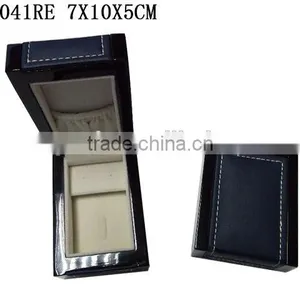 W1041RE Whosale Ring And Earring Jewelry Wooden Box High Glossy With PU Leather Stitching on Top thumbnail-1