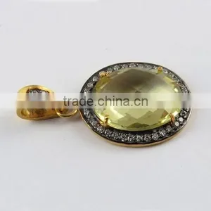 Vintage Lemon Quartz & CZ 925 Sterling Silver Pendant, Gemstone Silver Jewelry, Handmade Silver Jewelry thumbnail-4
