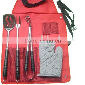 5 Pcs Plastic Handle Bbq Tool Set With Gloves thumbnail-1