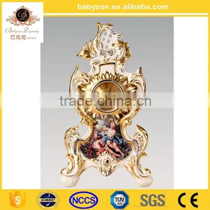 European Antique Crafts Table Ceramic Clock , Luxury Porcelain Figurine Desk Clock For Home Decoration thumbnail-3