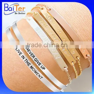 Custom Personalized Word Quote Cuff Stainless Steel Memorial Bracelets thumbnail-5