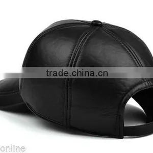 Leather Baseball Caps - Fashion Black Leather Snapback Cap With 3D Emb thumbnail-2