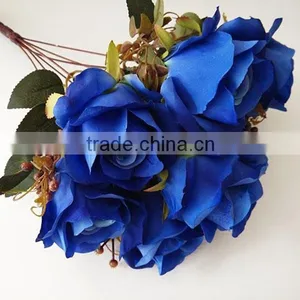 Blue 7 Heads Artificial Rose Flower Bouquet thumbnail-1