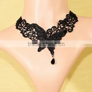 Gothic Steampunk Black Lace Collar Necklace Beads Tassel Choker Necklace Jewelry thumbnail-2