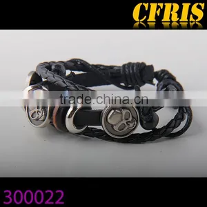 Vintage Skull Accessory Charm Black Genuine Leather Bracelets thumbnail-1
