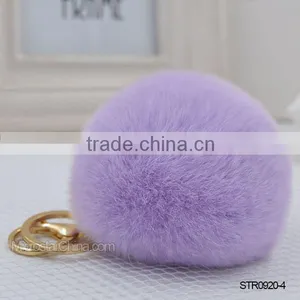 Cute Genuine Rabbit Fur Ball Pom Pom Key Chain Car Handbag Charm Key Chain Quality Choice thumbnail-5