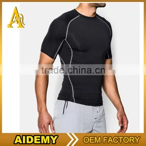 OEM Service Men Sportswear 2 Tones T-shirt Gym Tight Fitness Jogging Tanktop High Quality 2016 Mens t Shirts thumbnail-4