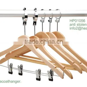 Natural Wooden Clips Garment Hotel Anti Theft Ring Wood Hospitality Coat Hanger thumbnail-1