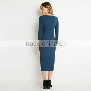 Plain Long Sleeve Soft One-piece Dress Elegant Long Evening Dress thumbnail-2