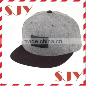 Wholesale Custom-made 100% Wool Flat Brim Leather Strap 5 Panel Camp Hat thumbnail-1