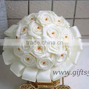 Elegant Handmade Flowers With Roses Wedding Bouquet Beads Rhinestone thumbnail-2