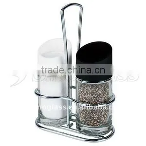 SINOGLASS 2 Pcs With Glossy Finish Plastic Lid Round Shape Mckromic Glass Spice Jar Rack Set thumbnail-1
