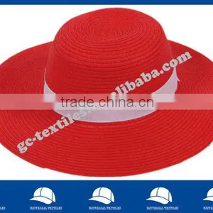 Wide Brim Red Paper Straw Hat thumbnail-1