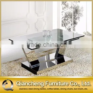 Glass Adjustable Coffee Table With Rose Golden Stainless Steel thumbnail-6