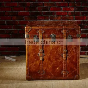 Vintage Brazil Imported Top Grain Genuine Leather Retro Trunk for Torage Function thumbnail-4