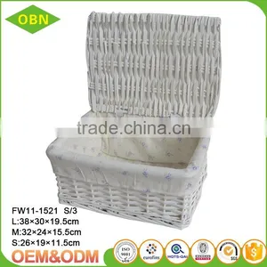 Customized Willow Weaving Fabric Liner Woven Baby Clothing Storage Big Basket With Lid thumbnail-4