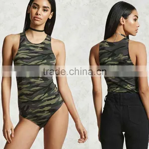 Adult Sexy Bodysuit Round Neckline Snap-button Closure Camo Print Bodysuit Thong thumbnail-1