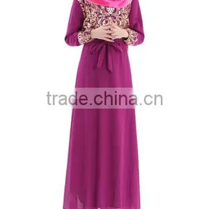 Guangzhou Wholesale Clothing OEM Hijab Style Bright Front Long Sleeve Ten Colors Chiffon Jalabiya With Sash thumbnail-2