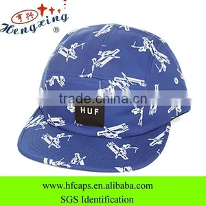 Blue Flat Brim Floral Custom Print 5 Panel Mens Caps thumbnail-1