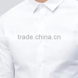 Custom Long Sleeve Spread Collar Mens Breathable 98% Cotton 2% Elastane Casual Business Slim Fit White Solid Shirts thumbnail-3