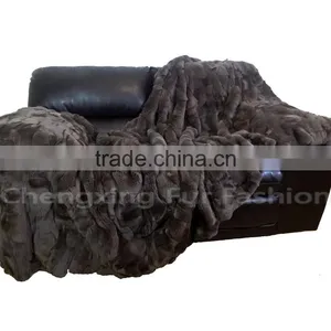 CX-D-65D Fashion Fur Throw Home Decor Genuine Rex Rabbit Fur Blanket thumbnail-2