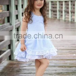 2017 New Arrival Baby Clothes Wholesale Hot Sale Cotton Cheap Clothing Children's Boutique Sleeveless Summer Blue Color Dress thumbnail-1