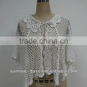 White Cotton Crochet Casual Shawl thumbnail-1